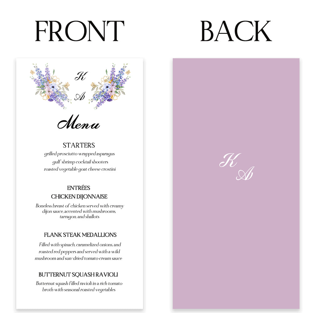 Printed Simple Elegant Wedding Menus, Modern Menu Card for Wedding