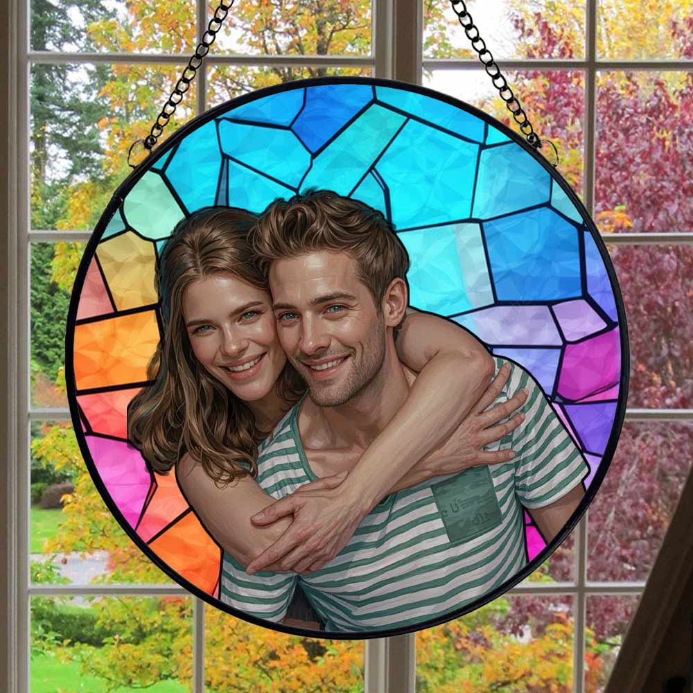 Personalized Stained Glass Window Hangings, Perfect Gifts For Wife Husband, Custom Photo Home Window Hangings, Wedding Gift