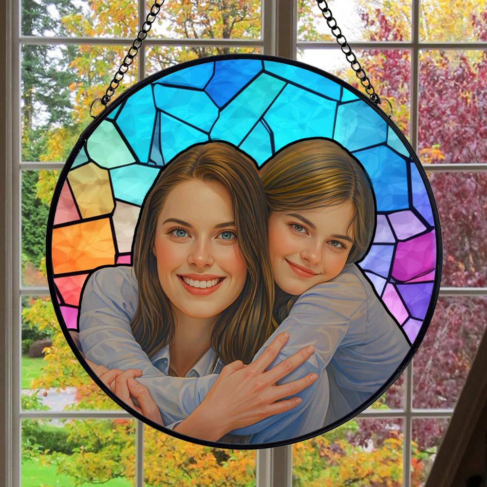 Personalized Stained Glass Window Hangings, Perfect Gifts For Mom Grandma, Custom Photo Home Window Hangings