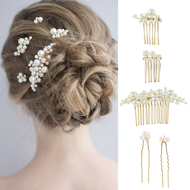 Baroque Pearl Hair Fork Set Vintage Bridal Hairpin Comb European Wedding Headpiece