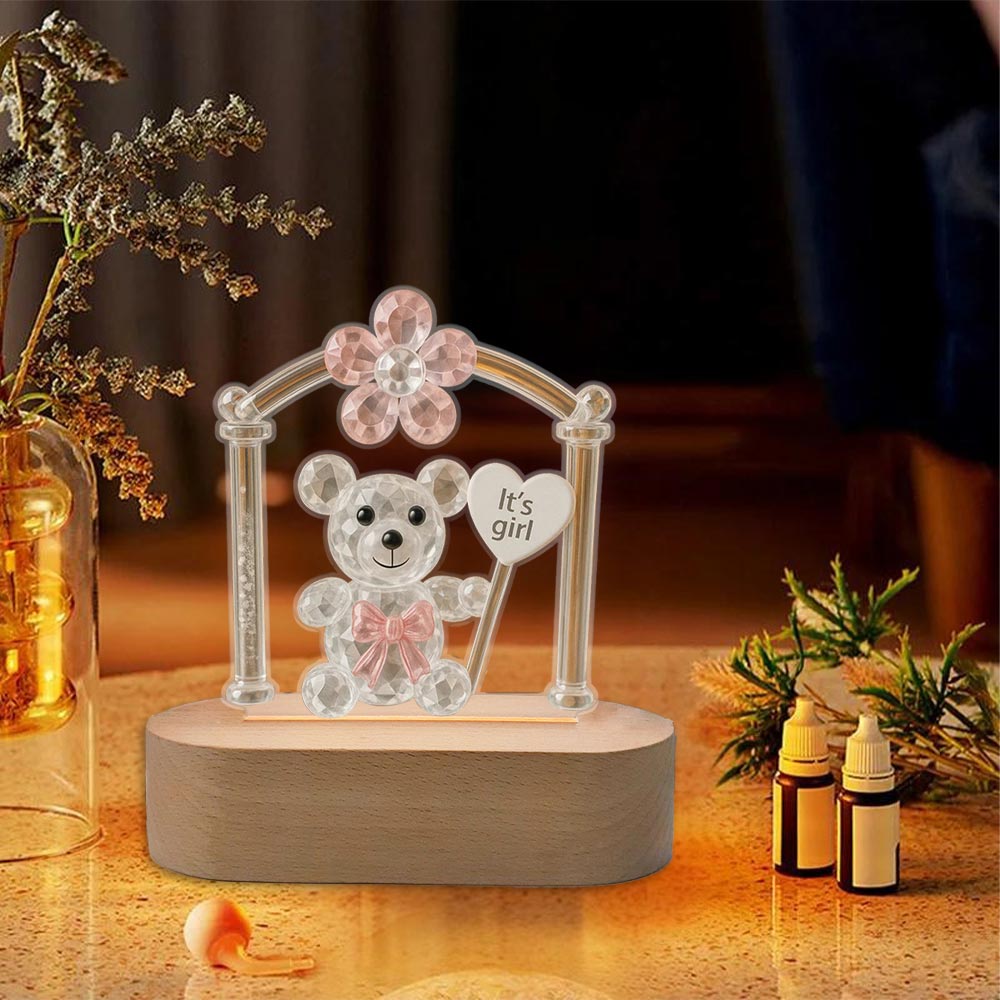 Decorative Crystal Teddy Bear Night Light, New Baby Girl & Boy, Birth Gift