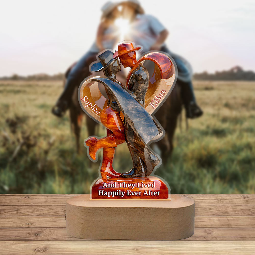 Personalized Cowgirl Cowboy Couple Acrylic Night Light--And They Lived Happily Ever After