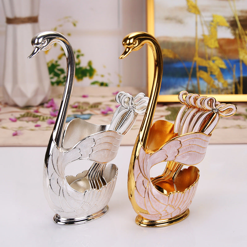 European Style Coffee Spoon and Fruit Fork Set Cute Swan Dessert Tableware
