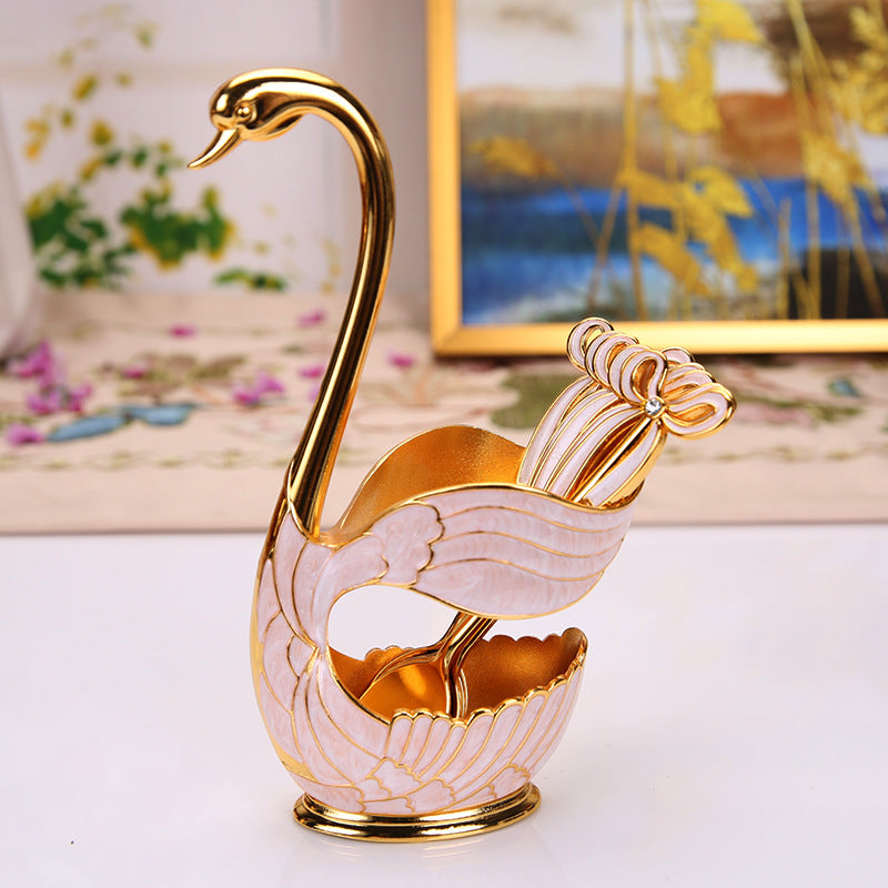 European Style Coffee Spoon and Fruit Fork Set Cute Swan Dessert Tableware