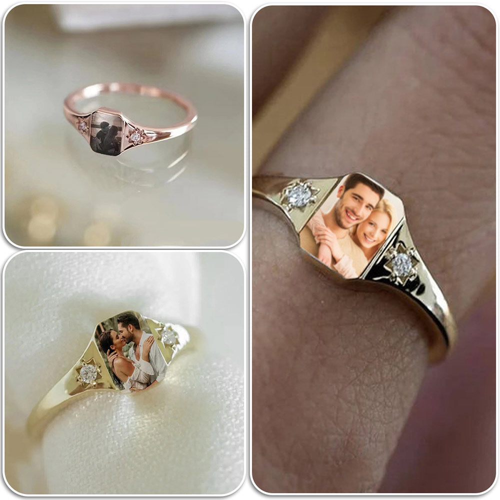 Personalized Photo Ring with Birthstones, Gift for Couple, Wedding Gift