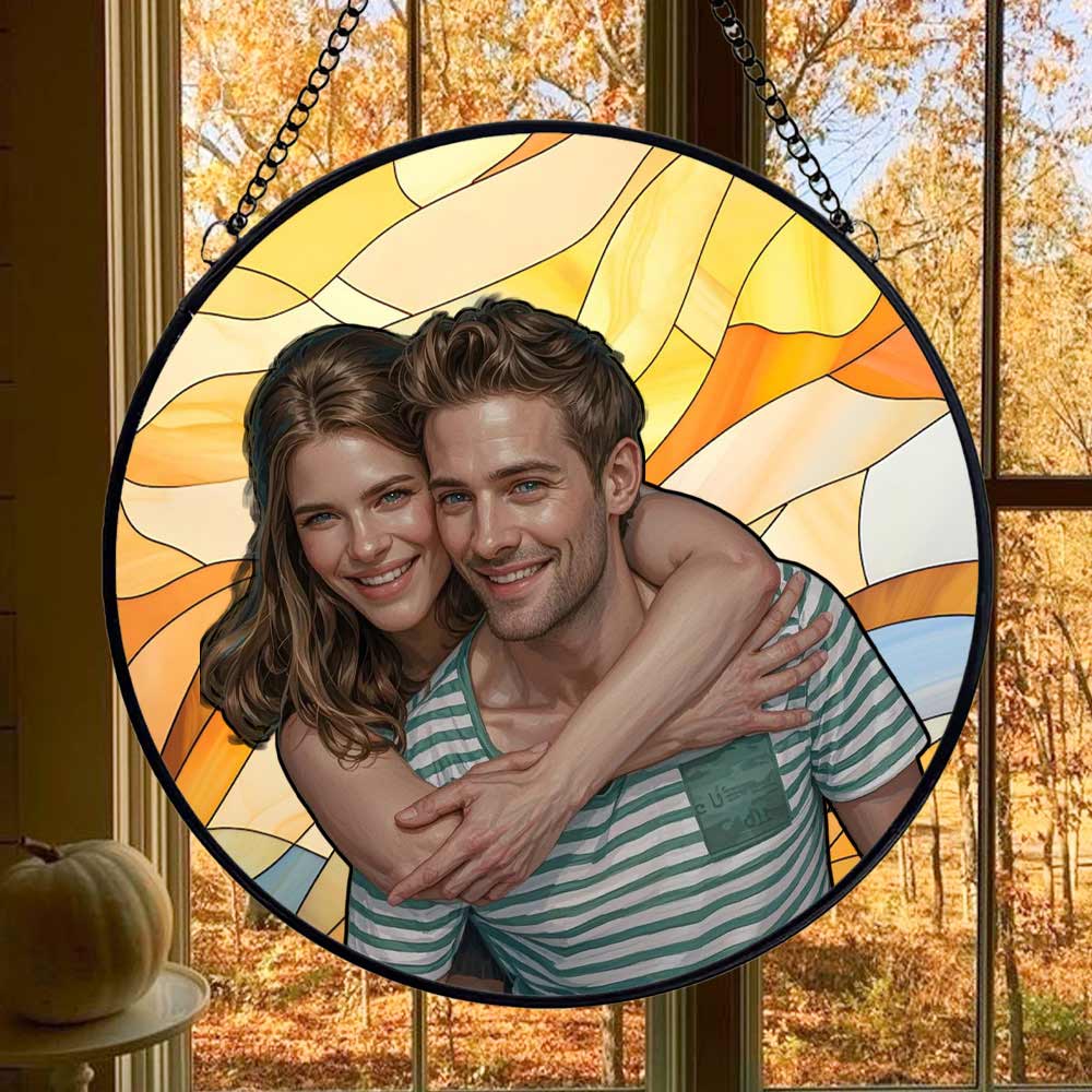 Personalized Stained Glass Window Hangings, Perfect Gifts For Wife Husband, Custom Photo Home Window Hangings, Wedding Gift
