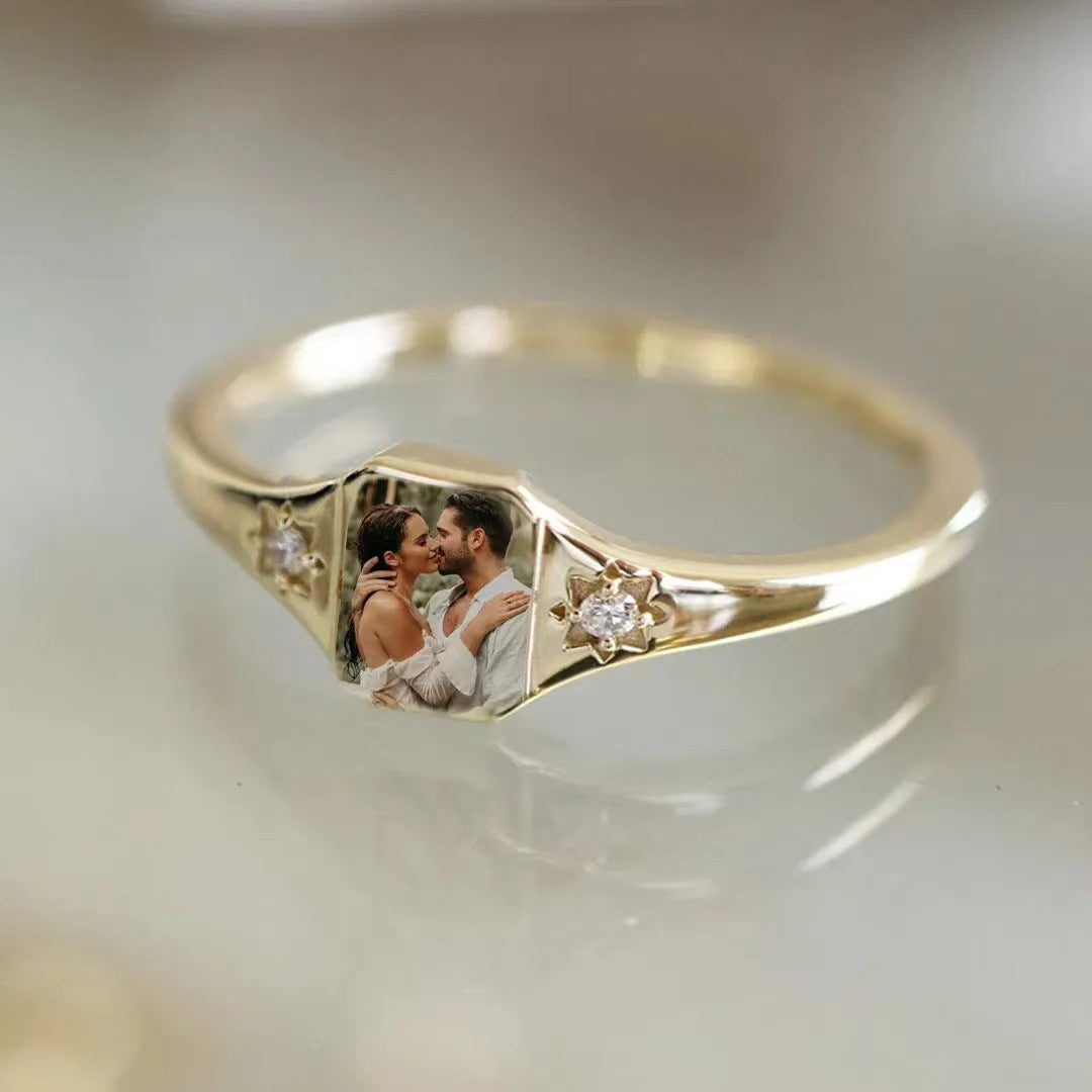Personalized Photo Ring with Birthstones, Gift for Couple, Wedding Gift