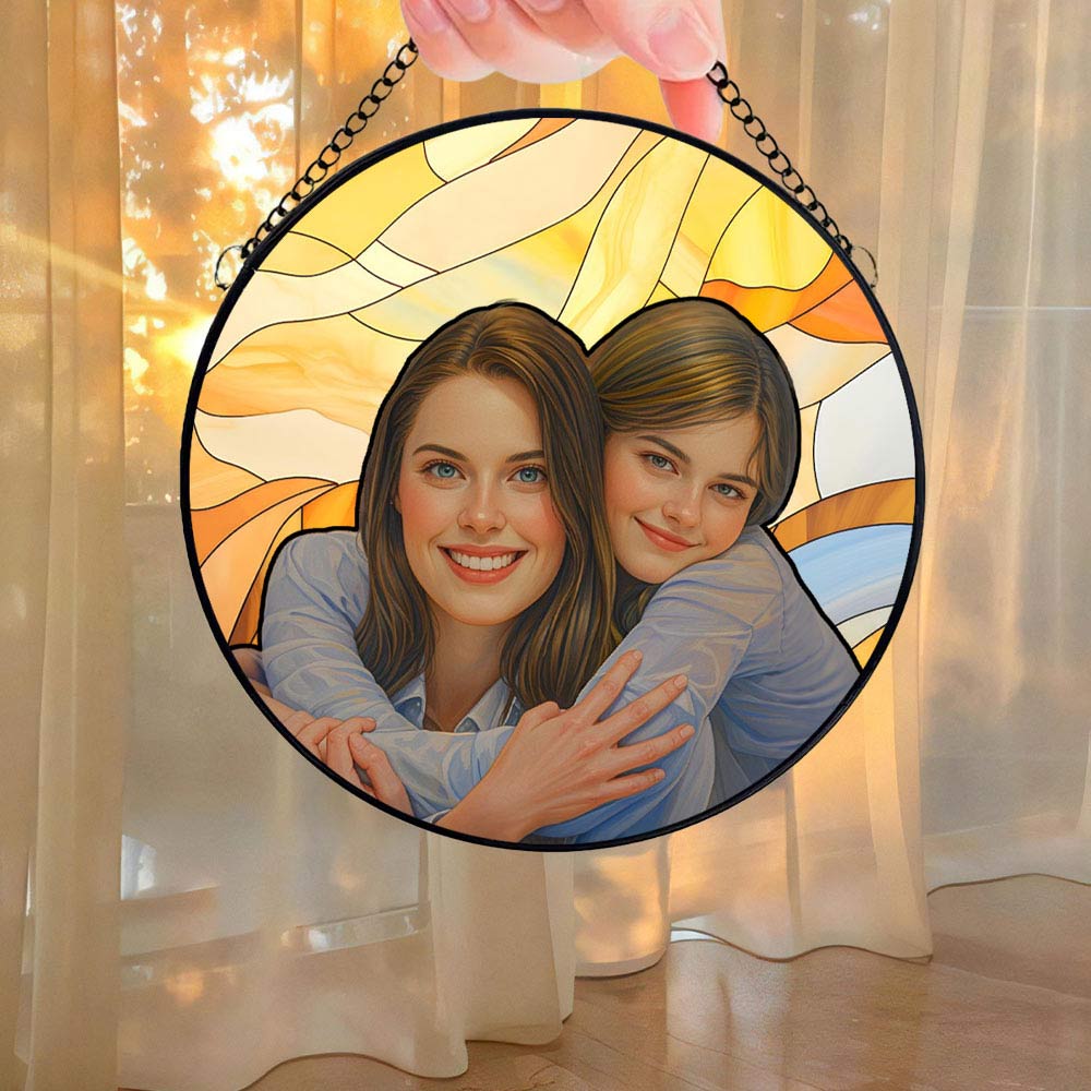 Personalized Stained Glass Window Hangings, Perfect Gifts For Mom Grandma, Custom Photo Home Window Hangings