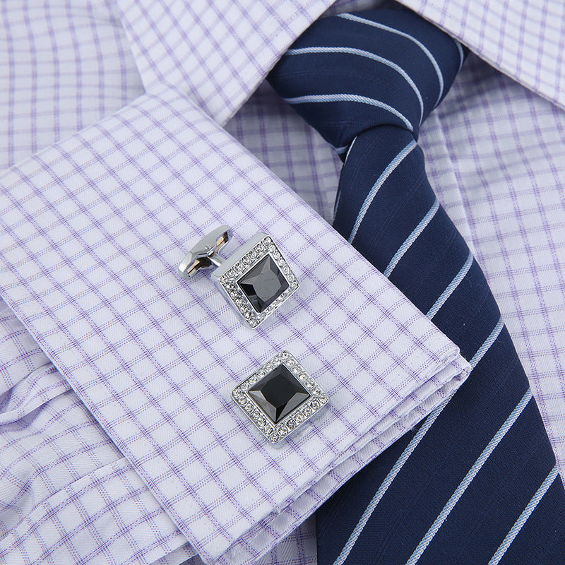 Crystal Cufflinks for Men French Shirt Black Gemstone Classic Tuxedo Accessories