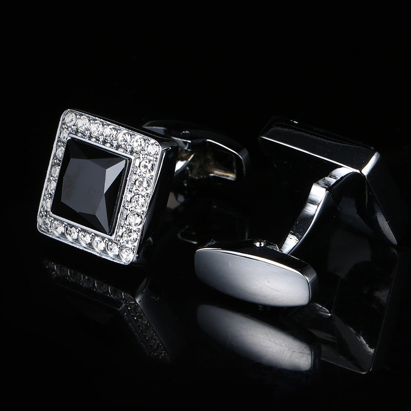 Crystal Cufflinks for Men French Shirt Black Gemstone Classic Tuxedo Accessories