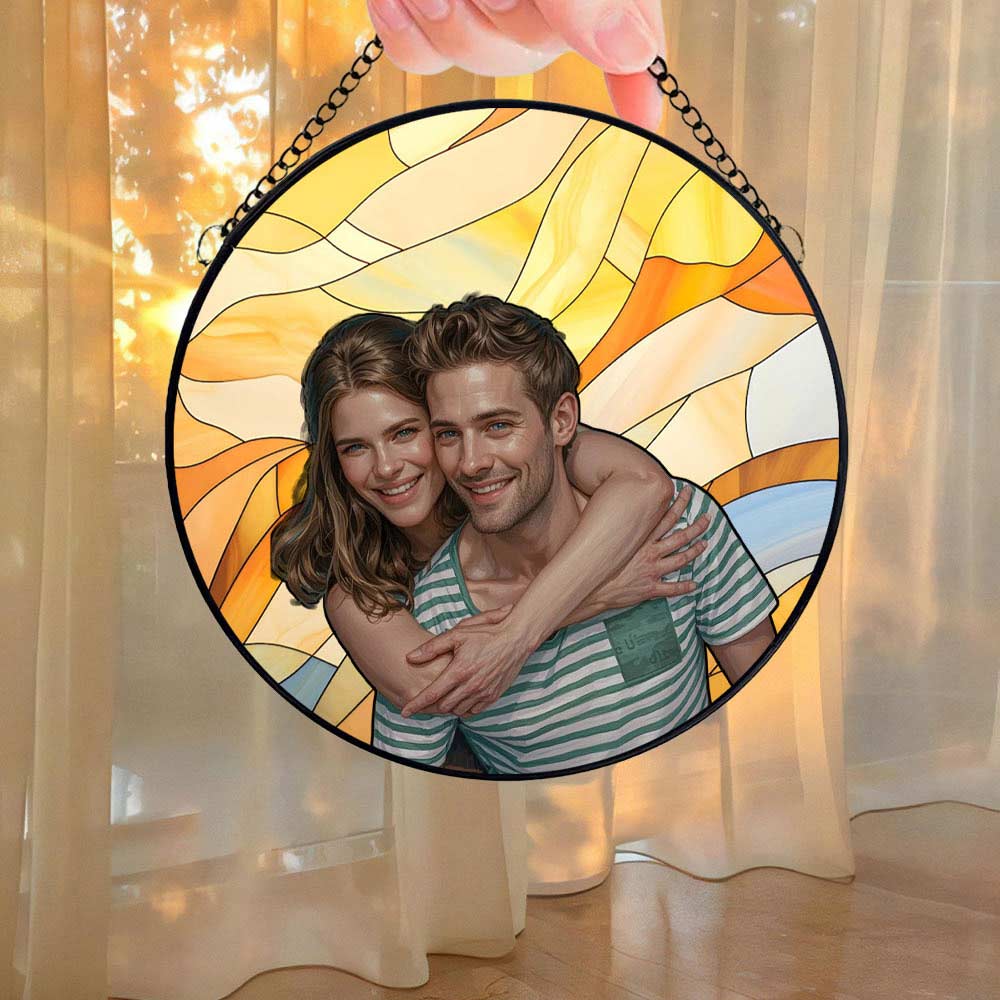 Personalized Stained Glass Window Hangings, Perfect Gifts For Wife Husband, Custom Photo Home Window Hangings, Wedding Gift