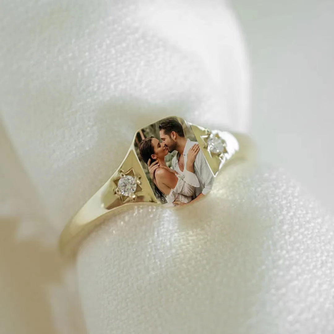 Personalized Photo Ring with Birthstones, Gift for Couple, Wedding Gift
