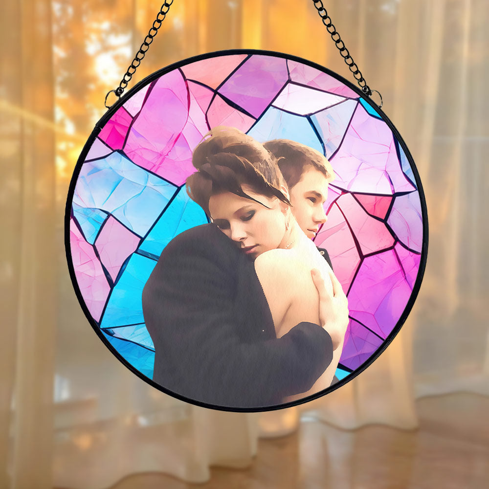 Personalized Stained Glass Window Hanging, Portrait Imitation Stained Glass, Wedding Gift