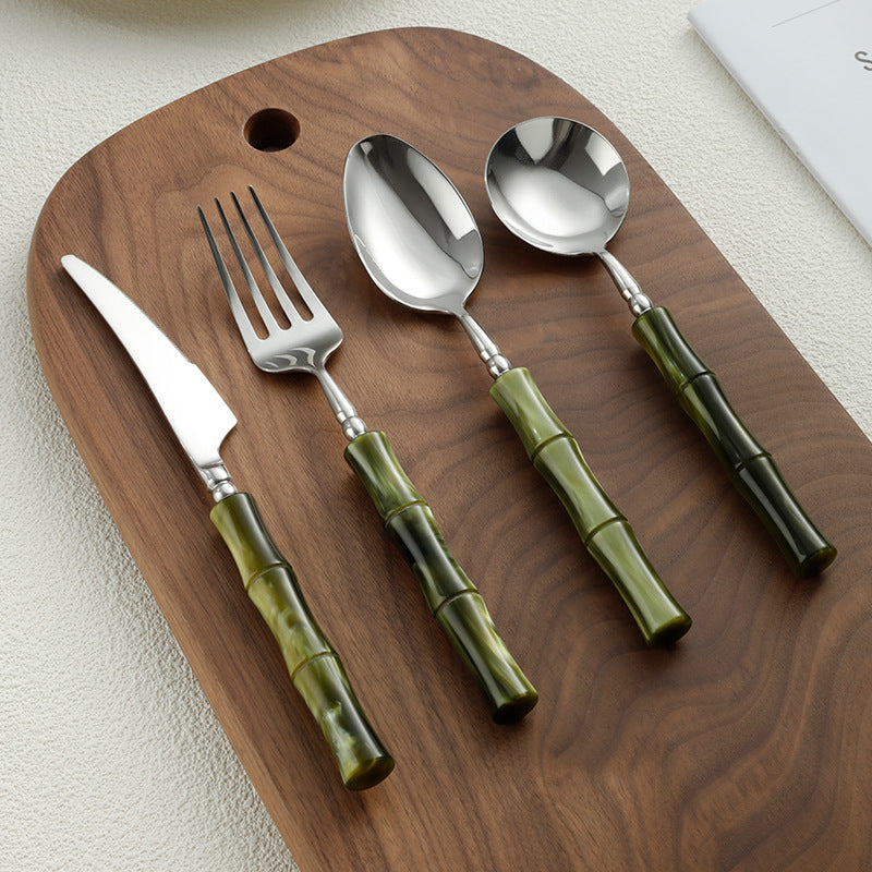 304 Stainless Steel Bamboo Style Cutlery Set Elegant Western Knife Fork Spoon