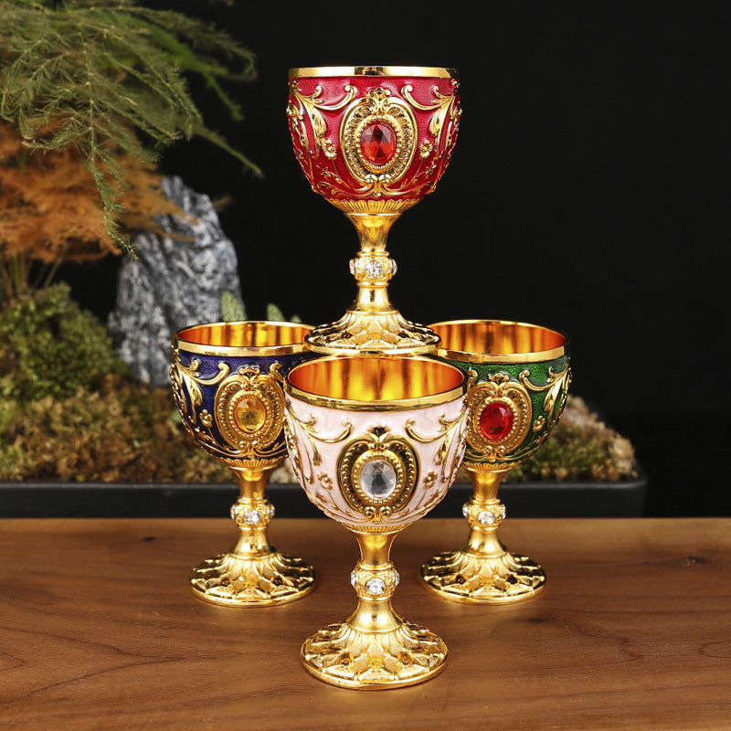 European Metal Shot Glass 30ml Vintage Glass Liquor Cup for Home Use