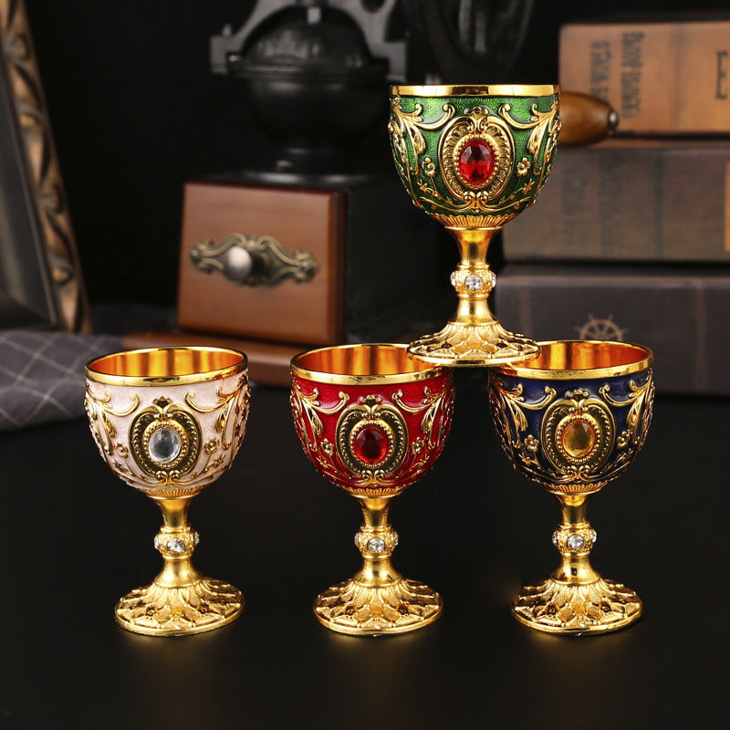 European Metal Shot Glass 30ml Vintage Glass Liquor Cup for Home Use