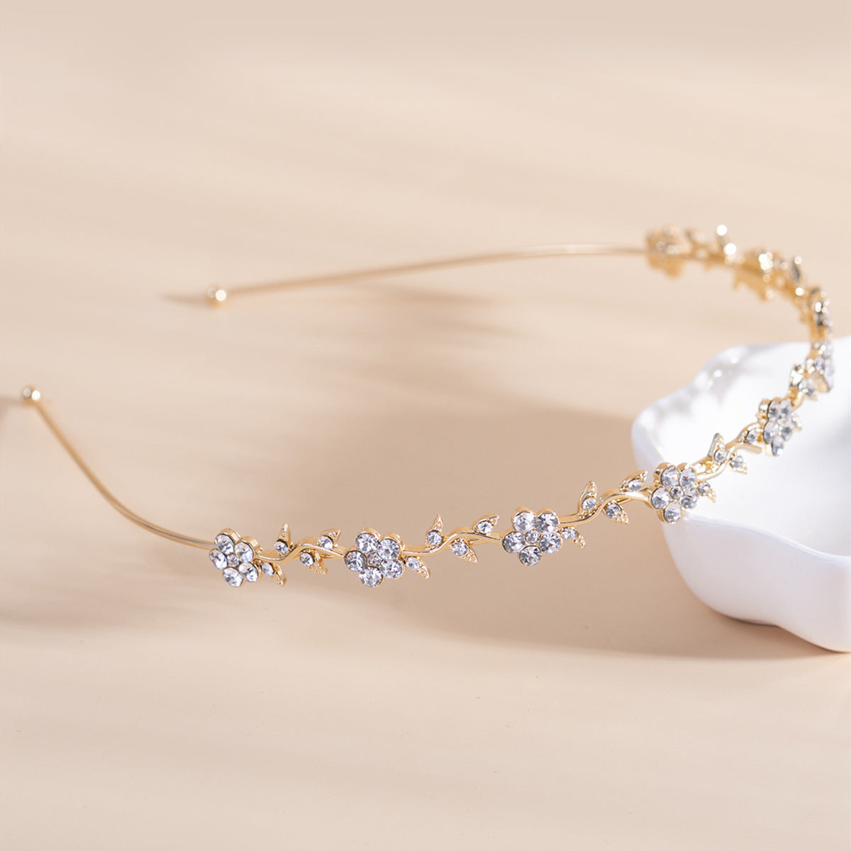 Floral Plum Blossom Headband with Rhinestones Cute Bridal Christmas Hair Accessory