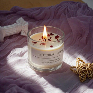 Romantic Handmade Peony Scented Candle Glass Cup Soy Wax Aromatherapy Gift