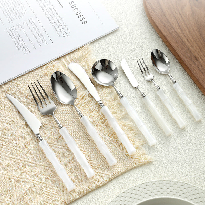 304 Stainless Steel Bamboo Style Cutlery Set Elegant Western Knife Fork Spoon