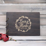 Personalized wooden guestbook with names and date for Lucie & Martin.