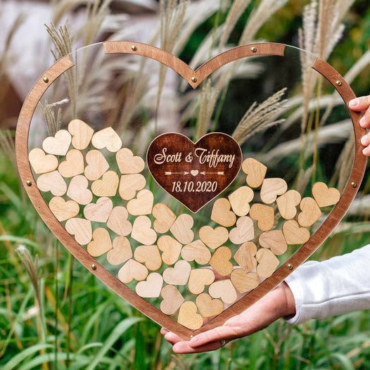 Heart guestbook with wooden hearts for Scott & Tiffany's wedding.
